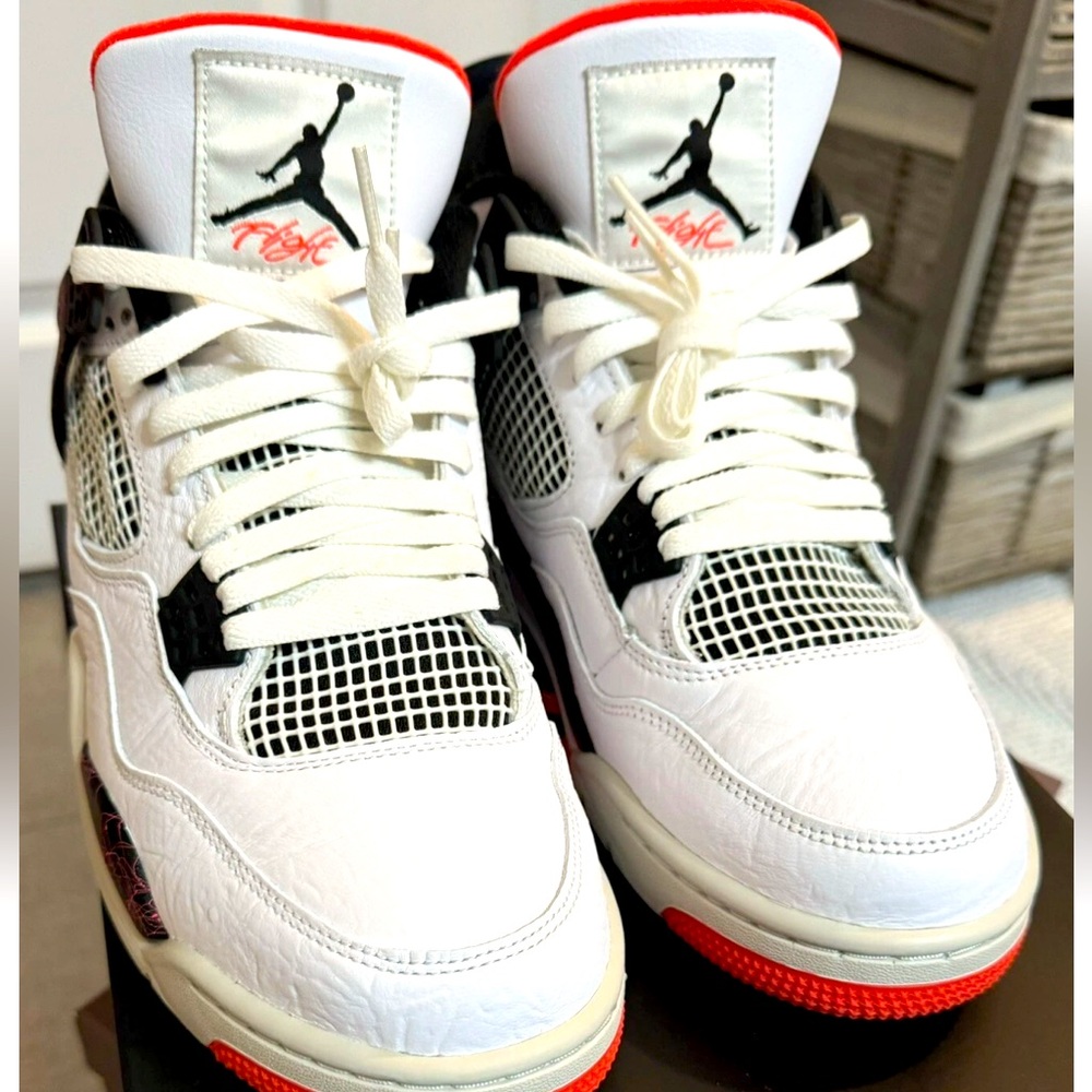 Jordan 4 Retro Pale Citron, Bright Crimson Sneakers.